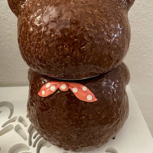 Vintage 1983 Otagiri Ceramic Brown Bear Cookie Jar with Red Polka Dot Bandana - Picture 10 of 16